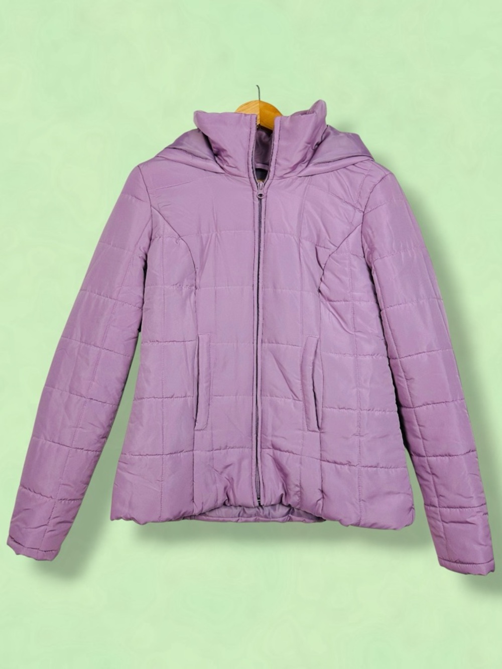 New York Co. Soft Quilted Lightweight Zip Up Hooded Puffer Jacket Lilac Purple M - Picture 1 of 9